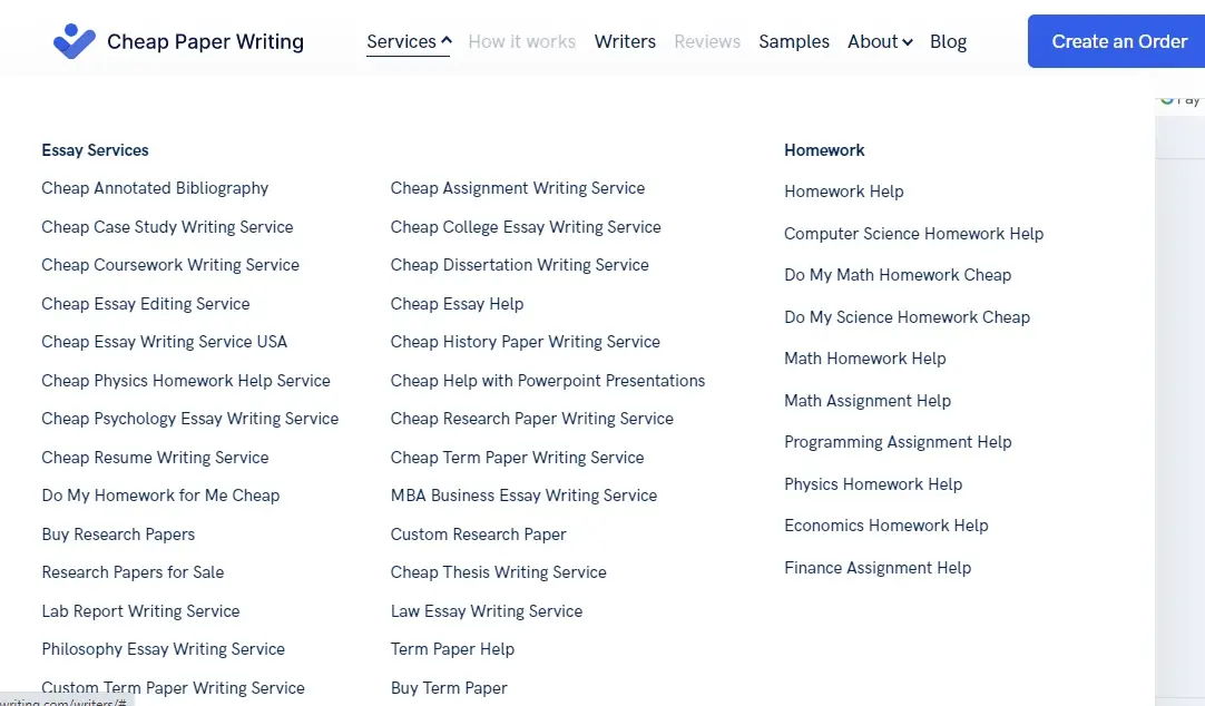 CheapPaperWriting Types of Services